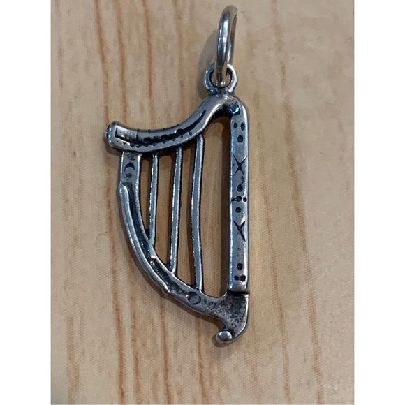 Music Harp Sterling Silver Jewelry Charm - Picture 1 of 5